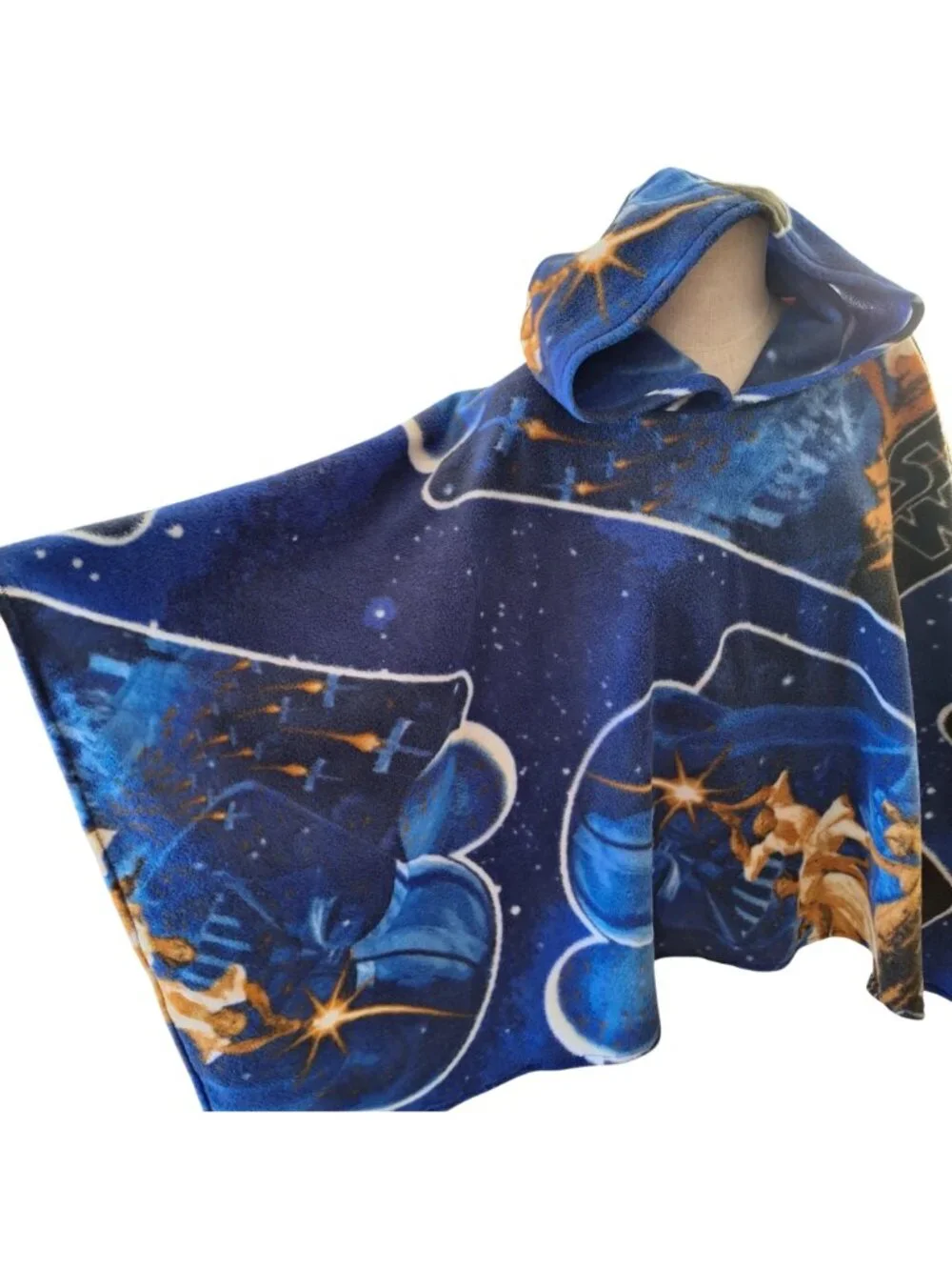 Star Wars Handmade Fleece Poncho Hooded Blue Galaxy Medium Adult Teen - Picture 8 of 10